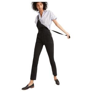 Madewell Black Lunar Wash Raw Hem Cotton Blend Skinny Zip Side Denim Overalls 0